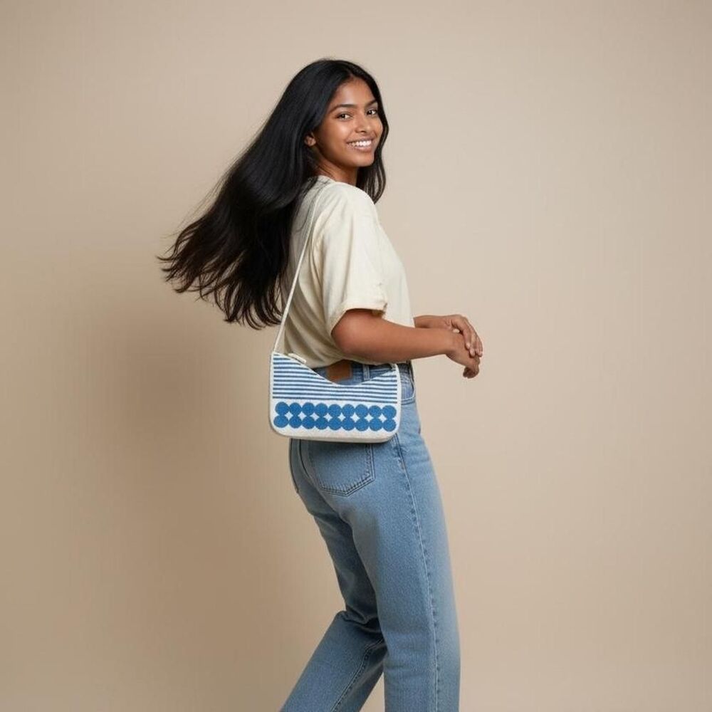 Anthropologie Women's White and Blue Bag - Picture 4 of 8